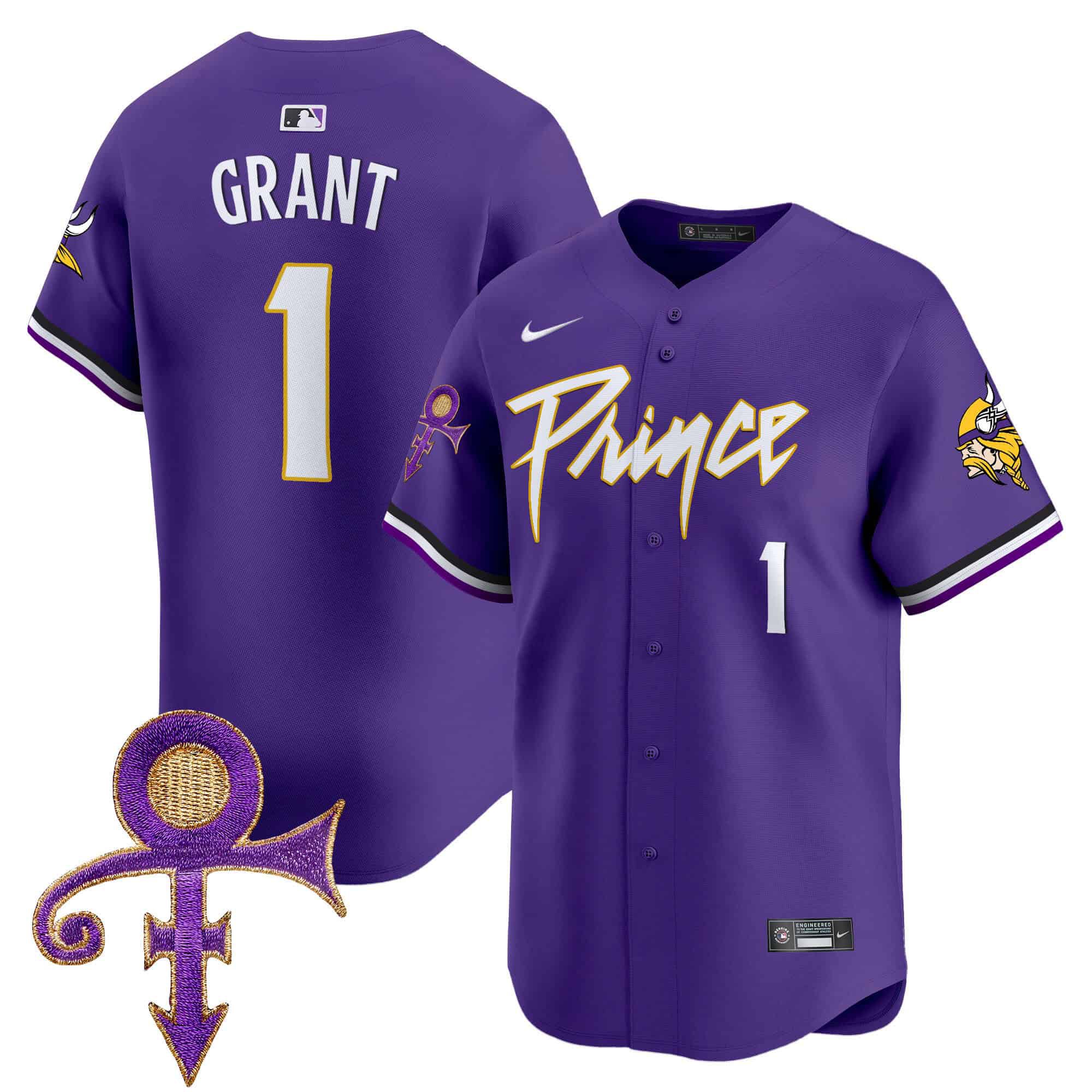 Men Minnesota Vikings #1 Grant Purple 2024 Nike Prince Patch Vapor Premier Limited NFL Jersey